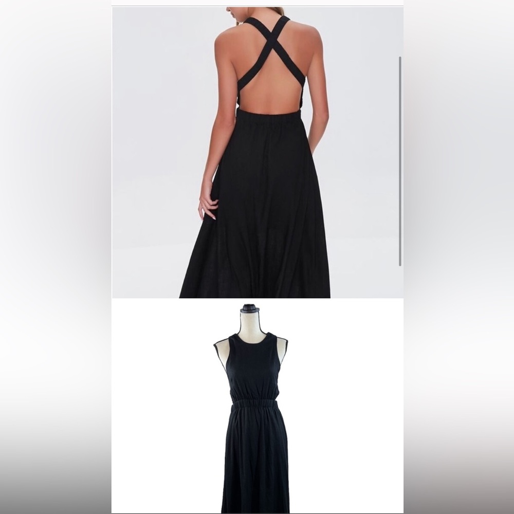 NWT BLACK LINEN MAXI DRESS FOREVER 21 SZ MED - Picture 2 of 15